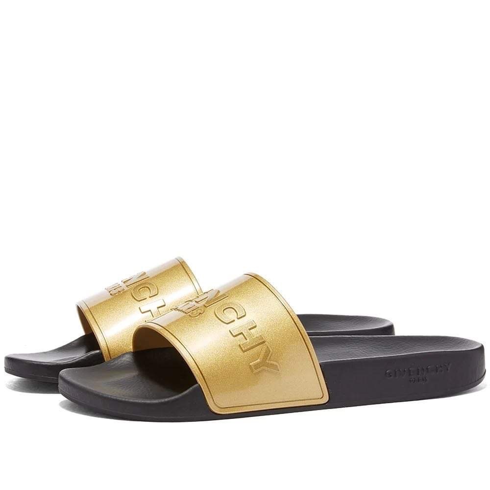 Givenchy Logo Embossed Slides Black and Gold